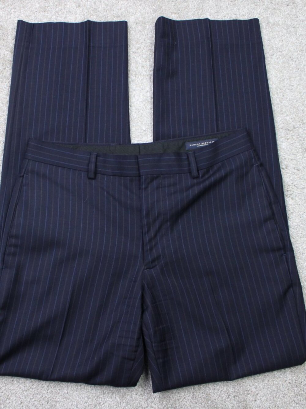 Banana Republic Pants Mens 30x32 Blue Pinstripe Modern Fit Wool Flat Front Lined